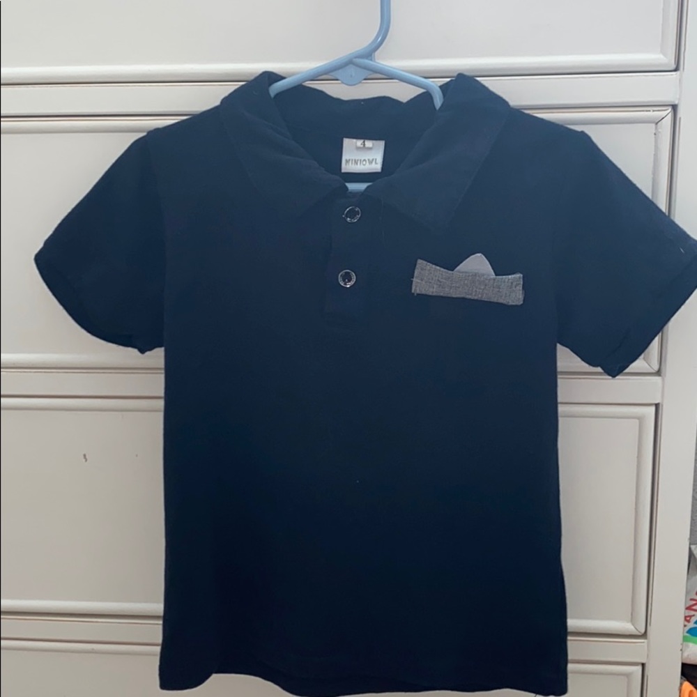 Navy blue button up collared shirt